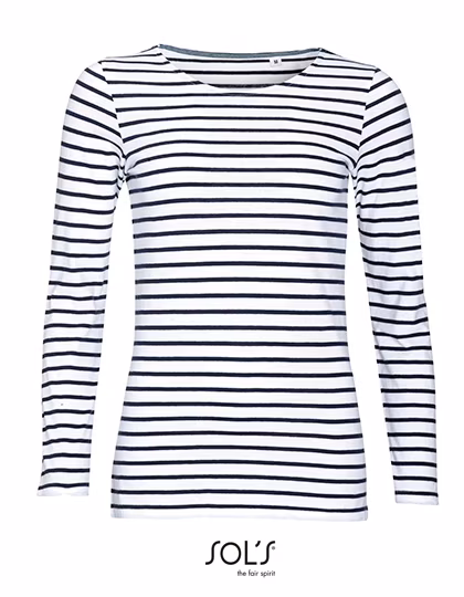 SOL´S Gestreiftes Langarmshirt mit Chambray-Details, White/Navy XS, L01403