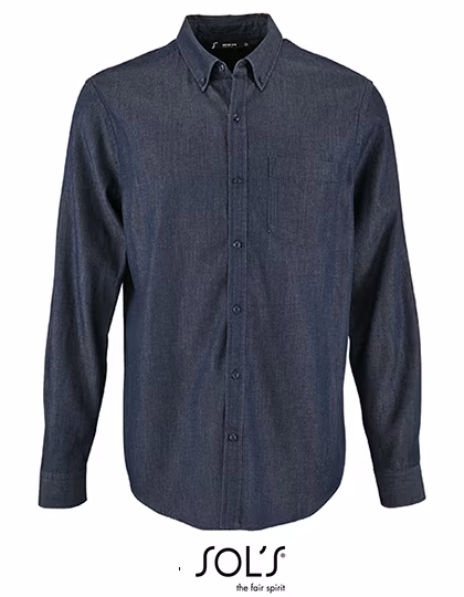 SOL´S Camicia Denim Barry con taschino da Uomo, Denim Brut S, L02100