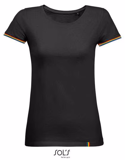 SOL´S T-Shirt Rainbow, Cotone, maniche corte da Donna, Deep Black/Multicolore S, L03109