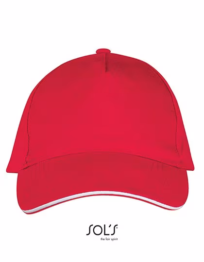 SOL´S Five Panels Cap Long Beach Baumwolle, Red/White One Size, LC00594
