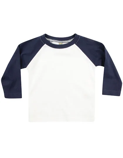 Larkwood Langärmliges Baseball-T-Shirt für Babys, White/Navy 0/6 Monate, LW025