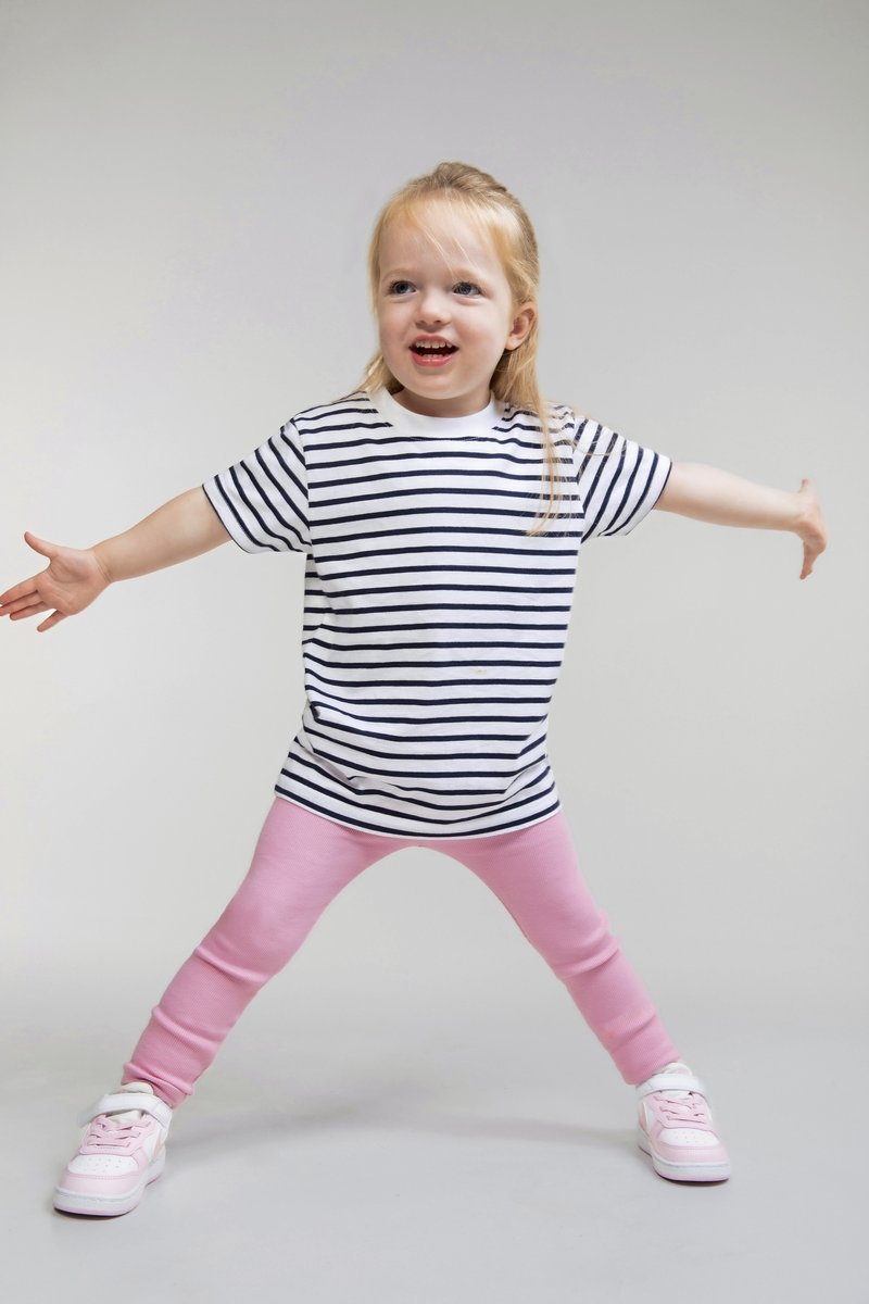 Larkwood Kurzarm-Gestreiftes T-Shirt für Babys, White/Oxford Navy 0/6 Monate, LW027