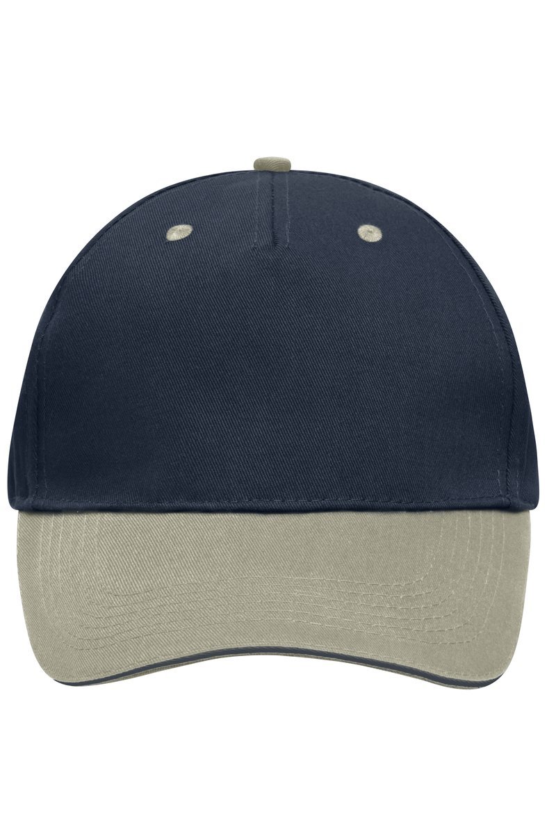 Myrtle Beach 5-Panel Cap mit Ziernähten, Beige/Navy One Size, MB6526