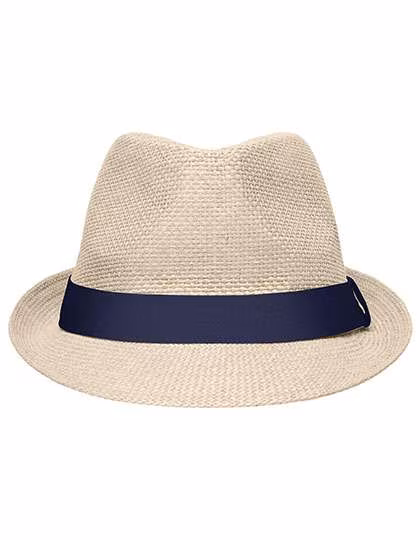 Myrtle Beach Summer Hat with Hat Band, Natural/Navy S/M (56 cm), MB6564