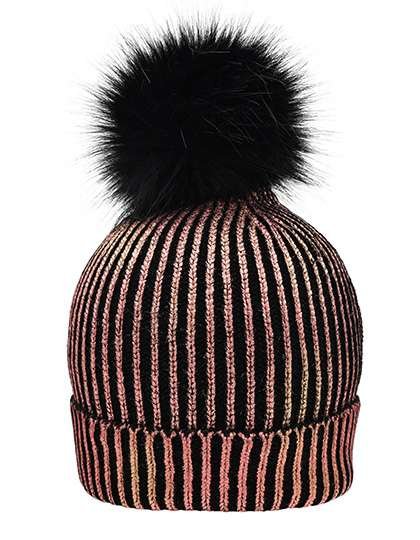 Myrtle beach Metallic Beanie mit Pompon für Damen, Bronze/Black One Size, MB7143