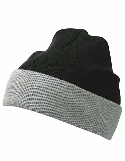 Myrtle beach Bonnet double tricot avec revers, Black/Grey One Size, MB7550