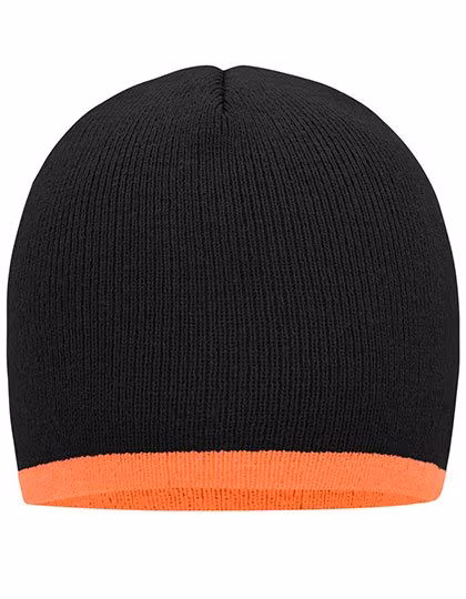 Myrtle beach Bonnet tricoté avec ourlet contrasté, Black/Orange One Size, MB7584