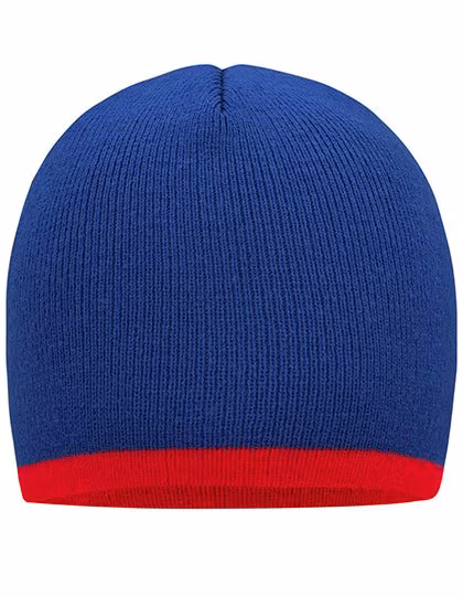 Myrtle beach Knitted Beanie with Contrasting Hem, Royal/Red One Size, MB7584