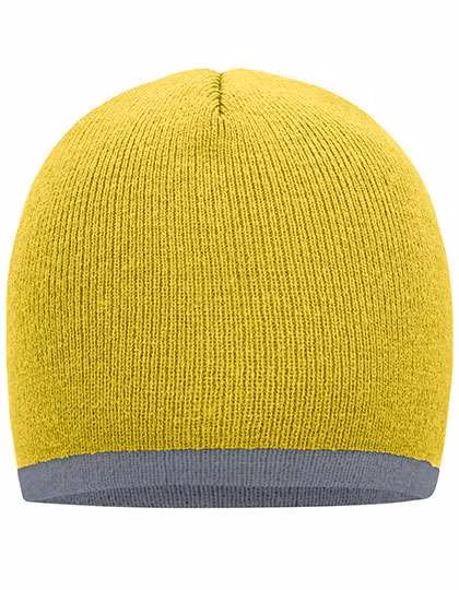 Myrtle beach Strickmütze mit kontrastierendem Saum, Yellow/Light Grey One Size, MB7584