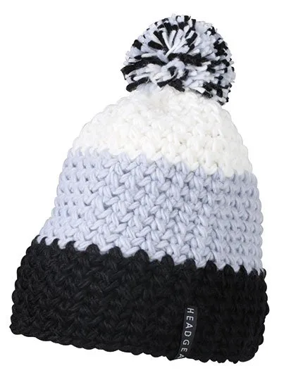 Myrtle beach Häkelmütze mit Bommel und Fleeceband, Black/Silver One Size, MB7940