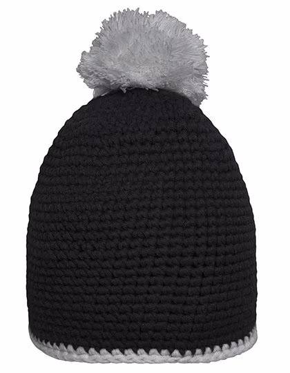 Myrtle beach Hand-Crocheted Pompom Beanie with Fleece Band, Black/Light Grey One Size, MB7964