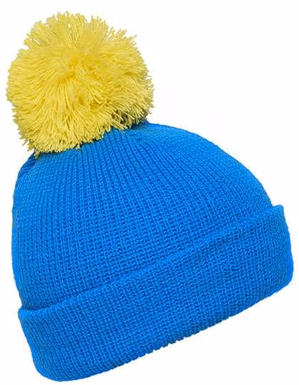 Myrtle beach Berretto a Maglia con Tesa e Pompon, Azur/Yellow One Size, MB7967