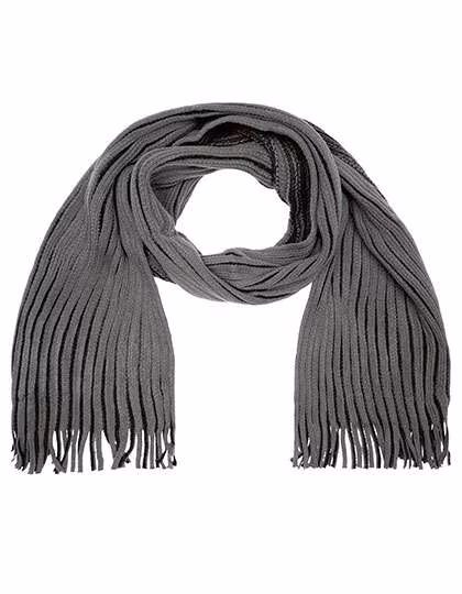 Myrtle beach Distinctive Ribbed Knit Scarf with Fringes, Anthracite/Black 180 x 21 cm, MB7989