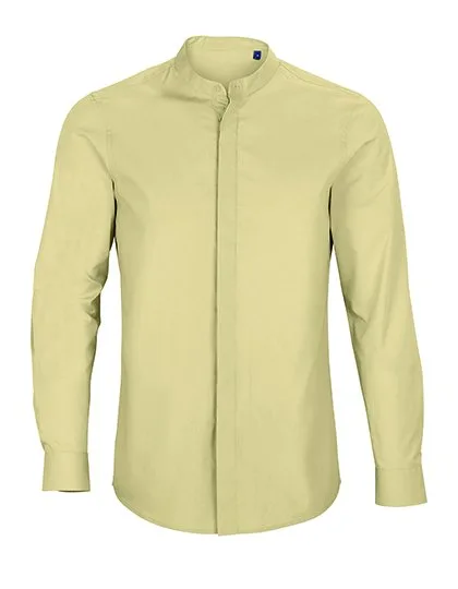 NEOBLU Long-Sleeve Shirt with Mandarin Collar and Organic Cotton, Beige S, NB3792