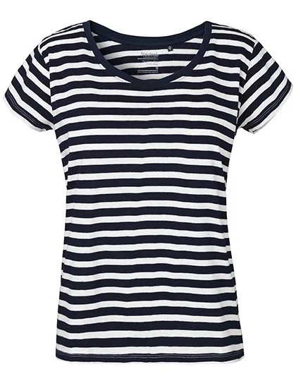 Neutral Loose Fit T-Shirt Bio-Baumwolle für Damen, White - Navy (Striped) XXL, NE81003