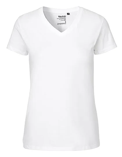 Neutral V-Ausschnitt T-Shirt aus Bio-Baumwolle für Damen, White L, NE81005