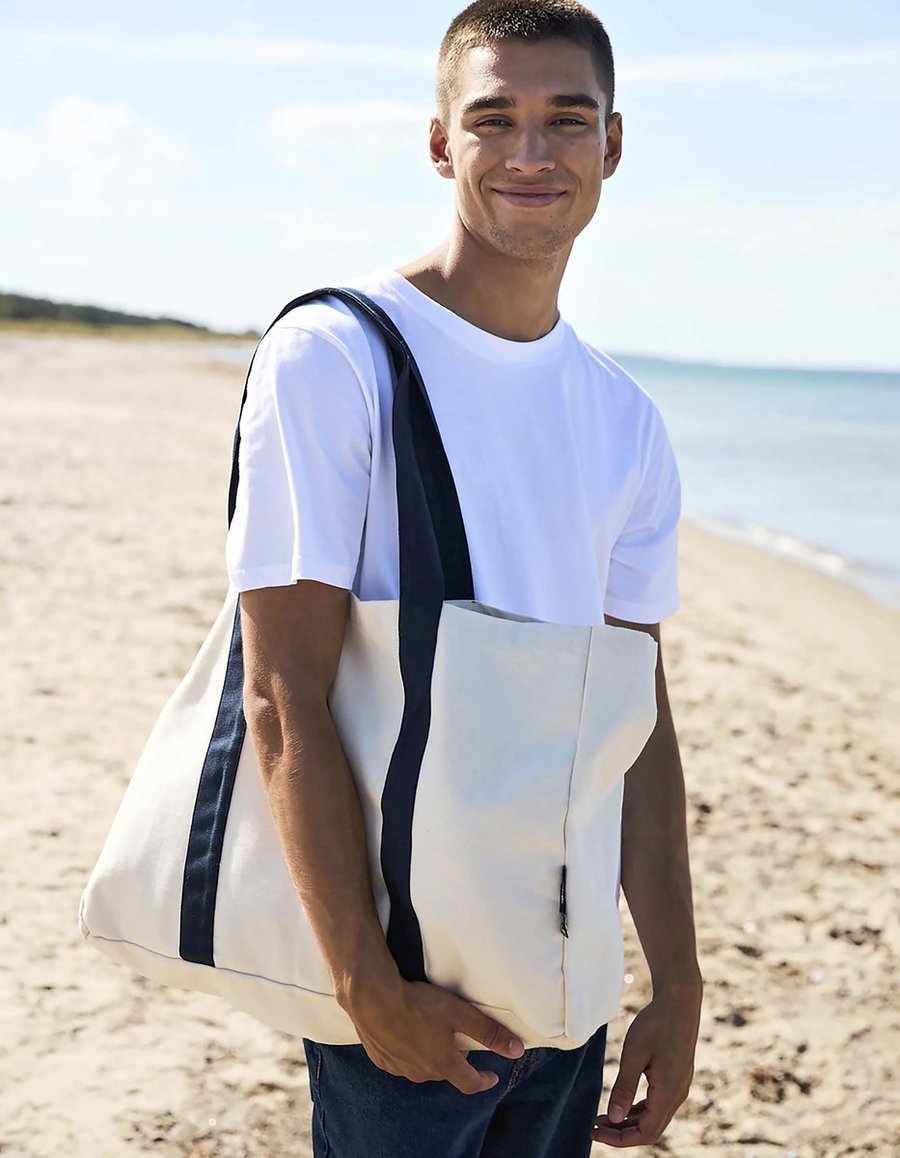 Neutral Beach Bag aus Fairtrade Bio-Baumwolle, Nature/Navy 55 x 38 cm, NE90054