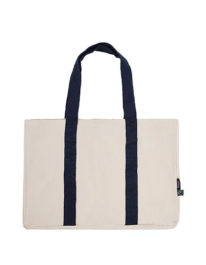Neutral Beach Bag made of Fairtrade Organic Cotton, Nature/Navy 55 x 38 cm, NE90054