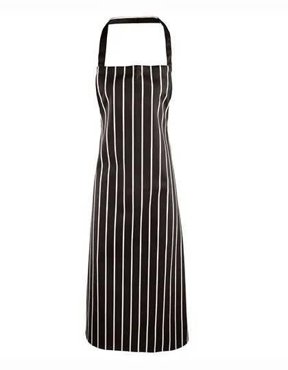 Premier Workwear Striped Bib Apron made of Cotton, Black (ca. Pantone Black C)/White 72 x 101 cm, PW110