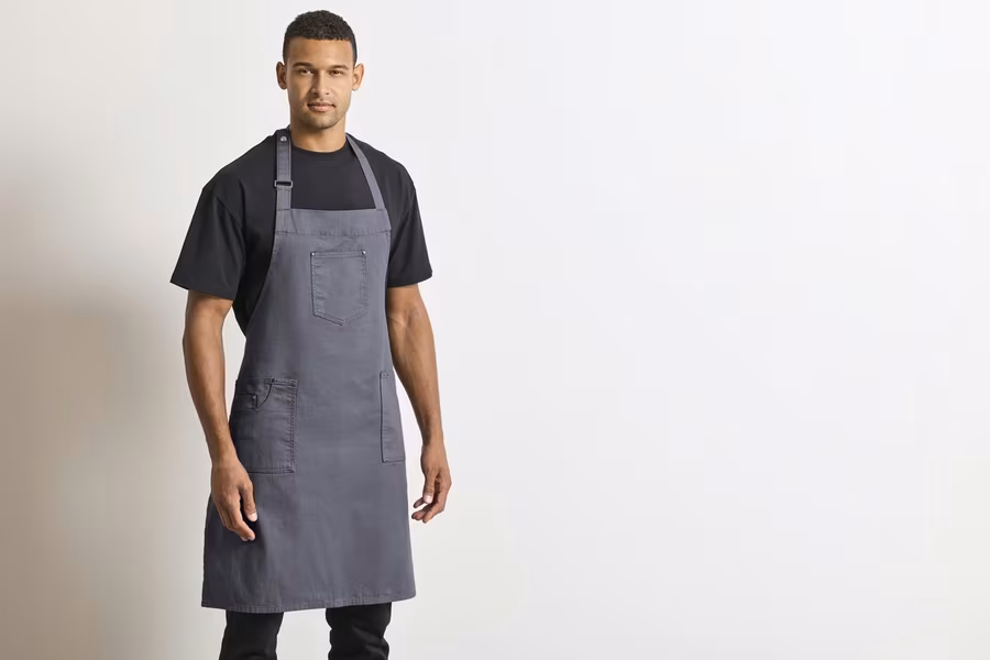Premier Workwear Cotton Bib Apron in Chino Style, Black (ca. Pantone Black C) 72 x 86 cm, PW132