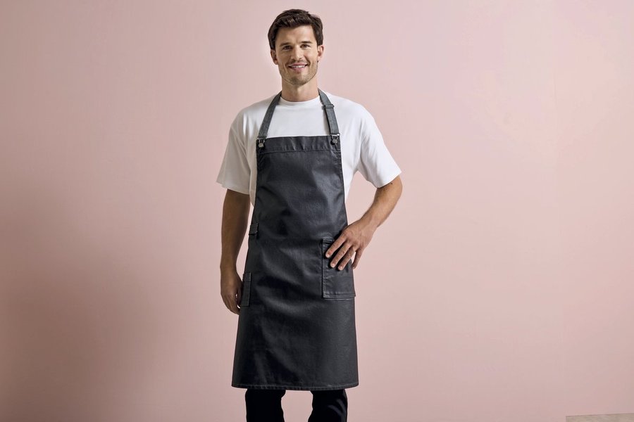 Premier Workwear District Wachs-Optik Denim Schürze, Black Denim (ca. Pantone 433C) 72 x 86 cm, PW134