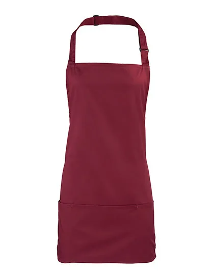 Premier Workwear 2-in-1 Latz- und Hüftschürze Baumwolle, Burgundy (ca. Pantone 209C) 60 x 62 cm, PW159