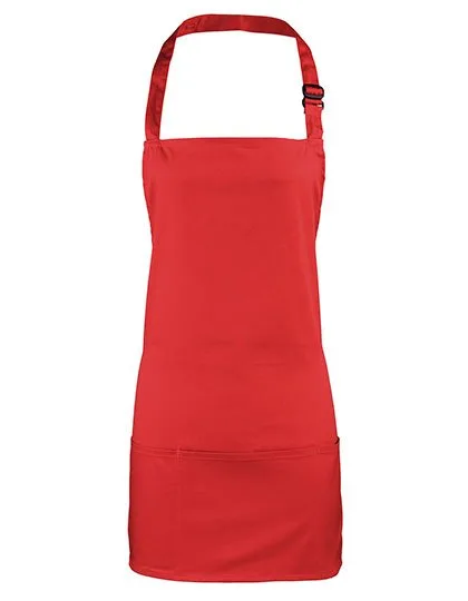 Premier Workwear 2-in-1 Latz- und Hüftschürze Baumwolle, Red (ca. Pantone 201C) 60 x 62 cm, PW159