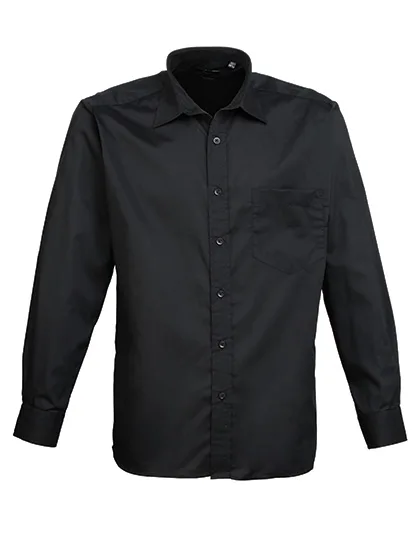 Premier Workwear Men´s Poplin Long Sleeve Shirt Black (ca. Pantone Black C) 54 (22) (PW200), PW200