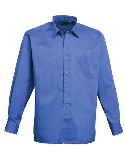 Premier Workwear Poplin Long Sleeve Shirt with Chest Pocket for Men