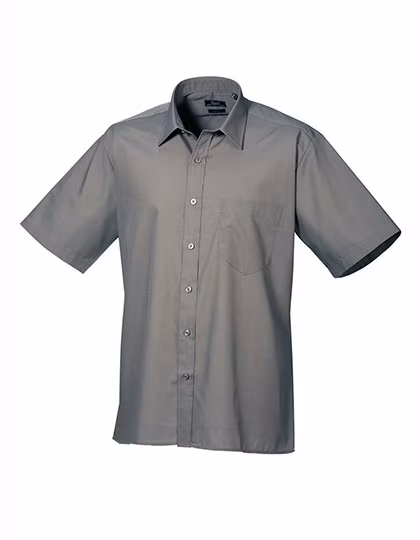 Premier Workwear Camicia in Popeline a Maniche Corte con Taschino, Dark Grey 43 (17), PW202
