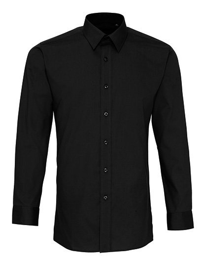 Premier Workwear Langarm Slim Fit Popeline Hemd für Herren, Black (ca. Pantone Black C) 39,5 (15H), PW204