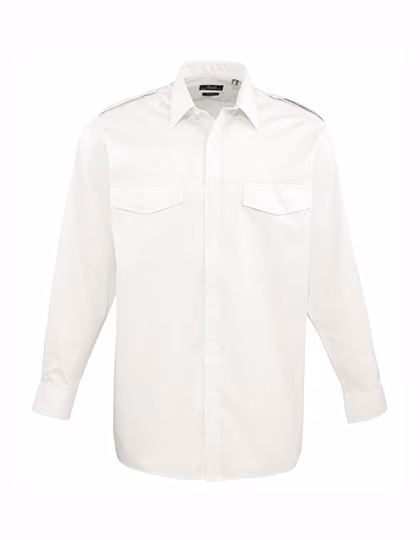 Premier Workwear Chemise pilote à manches longues avec poches poitrine, White 39,5 (15H), PW210