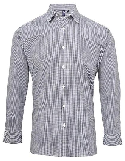 Premier Workwear Langarmhemd Microcheck Baumwolle für Herren, Navy (ca. Pantone 2766C)/White XS, PW220
