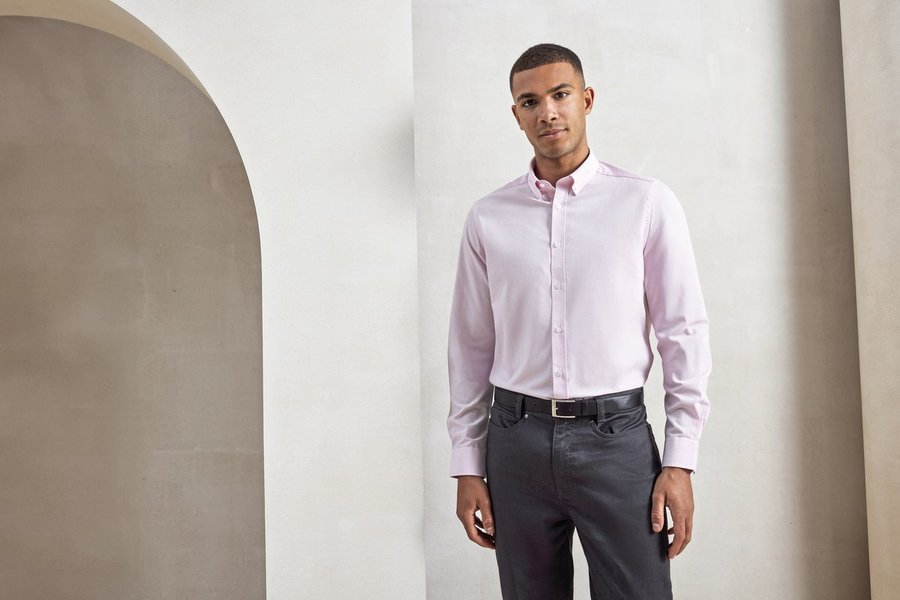 Premier Workwear Herrenhemd Slim-Fit Oxford Streifen, Oxford Blue (ca. Pantone 7453C) S, PW238