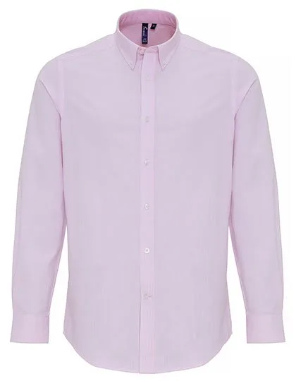 Premier Workwear Herrenhemd Slim-Fit Oxford Streifen, White/Pink (ca. Pantone 1895C) XXL, PW238