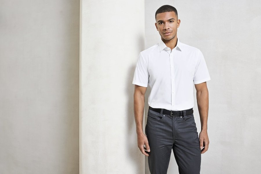 Premier Workwear Kurzarm Popeline Slim Fit Hemd für Herren, Black (ca. Pantone Black C) XS, PW246
