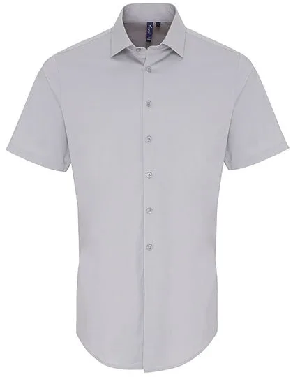 Premier Workwear Kurzarm Popeline Slim Fit Hemd für Herren, Silver (ca. Pantone 428C) L, PW246
