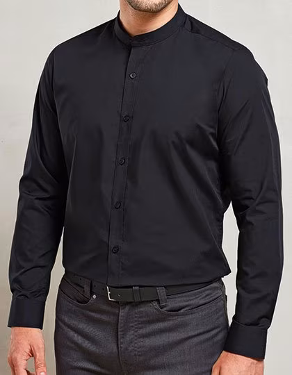 Premier Workwear Camicia a Maniche Lunghe con Colletto Grandad da Uomo, Black XS, PW258