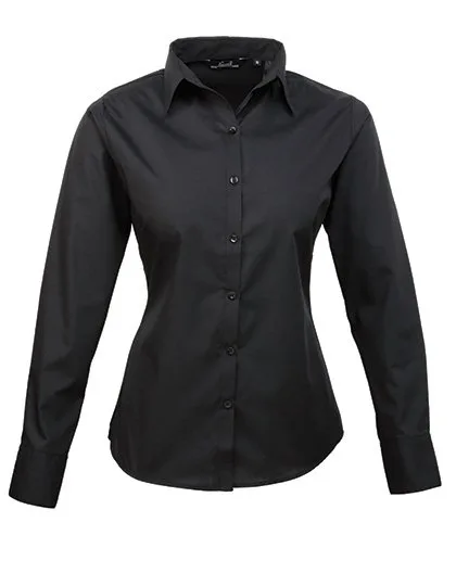 Premier Workwear Langarm Bluse Popeline 65/35 für Damen, Black (ca. Pantone Black C) 36 (XS/8), PW300