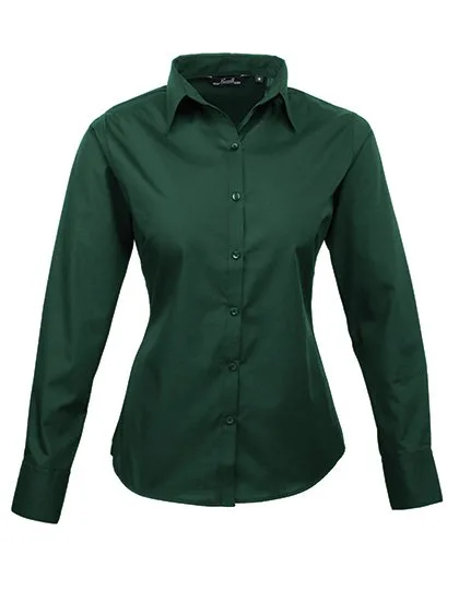 Premier Workwear Langarm Bluse Popeline 65/35 für Damen, Bottle Green 42 (L/14), PW300