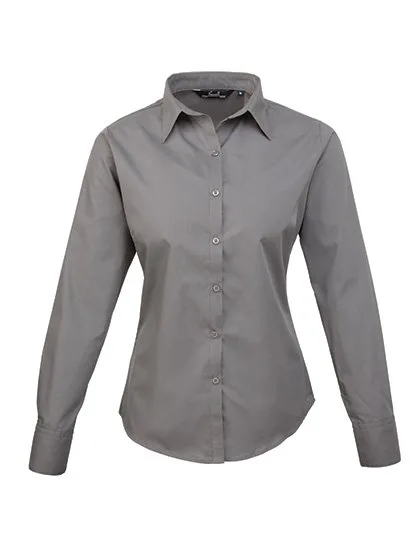Premier Workwear Langarm Bluse Popeline 65/35 für Damen, Dark Grey 54 (6XL/26), PW300