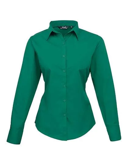 Premier Workwear Langarm Bluse Popeline 65/35 für Damen, Emerald 44 (XL/16), PW300