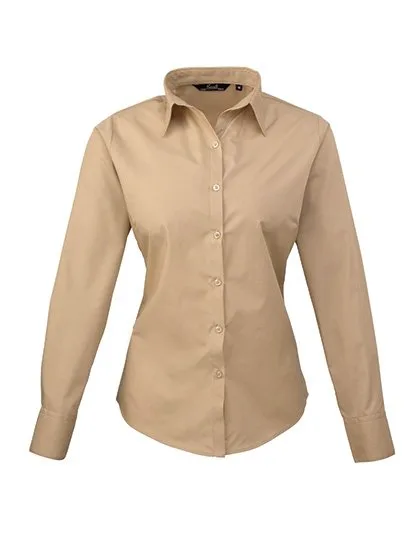 Premier Workwear Langarm Bluse Popeline 65/35 für Damen, Khaki 44 (XL/16), PW300