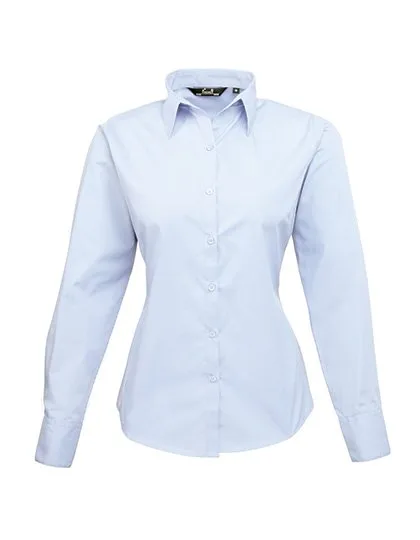 Premier Workwear Langarm Bluse Popeline 65/35 für Damen, Light Blue (ca. Pantone 2717C) 46 (XXL/18), PW300