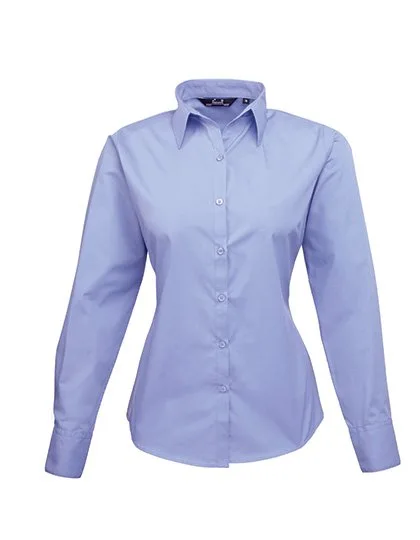 Premier Workwear Langarm Bluse Popeline 65/35 für Damen, Mid Blue (ca. Pantone 2718C) 36 (XS/8), PW300