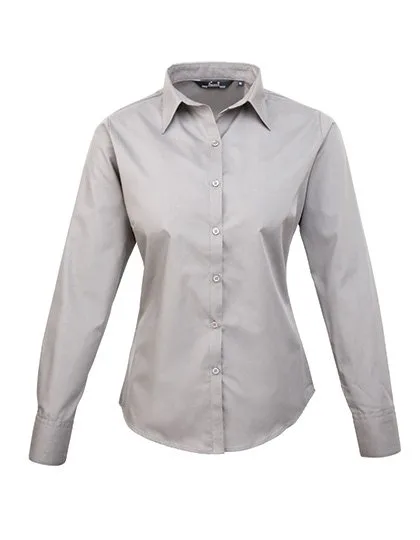 Premier Workwear Langarm Bluse Popeline 65/35 für Damen, Silver (ca. Pantone Cool Gray 7C) 36 (XS/8), PW300