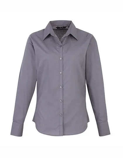 Premier Workwear Langarm Bluse Popeline 65/35 für Damen, Steel (ca. Pantone Cool Grey 11C) 38 (S/10), PW300