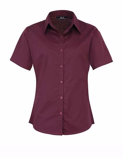 Premier Workwear Blouse en popeline à manches courtes cintrée certifiée WRAP, Aubergine 44 (XL/16), PW302