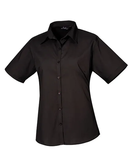 Premier Workwear Popeline Bluse kurzarm tailliert WRAP-zertifiziert, Black (ca. Pantone Black C) 42 (L/14), PW302
