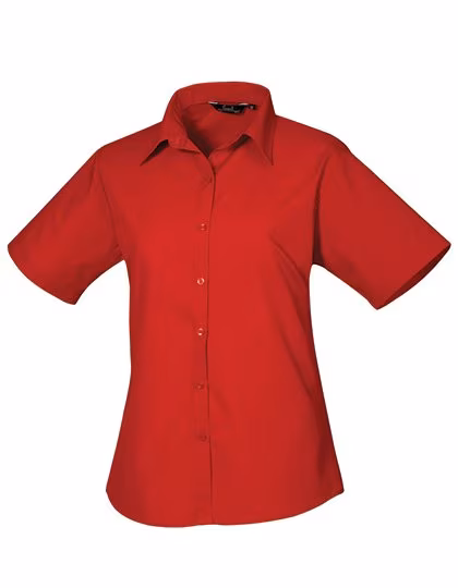 Premier Workwear Popeline Bluse kurzarm tailliert WRAP-zertifiziert, Red 52 (5XL/24), PW302